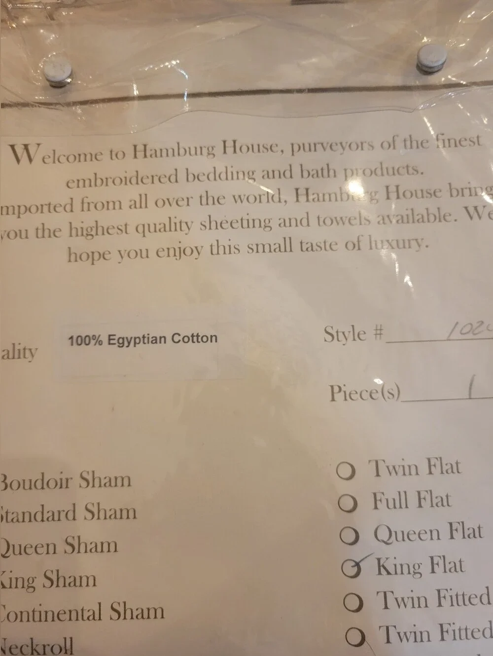 Hamburg House Custom Embroidery Flat Sheet KING Egyptian Cotton